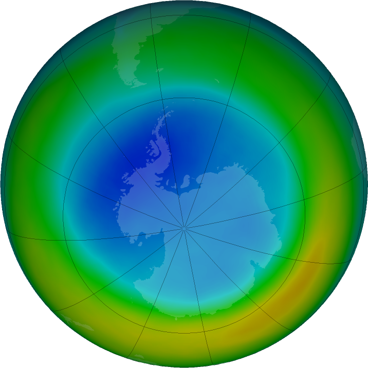 Antarctic ozone map for August 2019